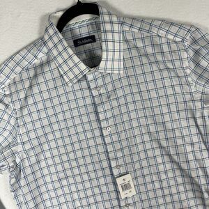 NWT Robert Graham Shirt Mens 17 White Blue Plaid Ford RC L/S Cotton Dress Shirt